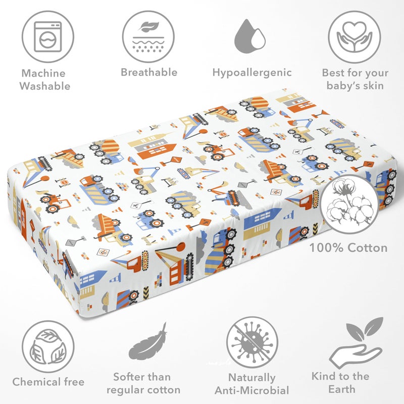 Bacati Crib Fitted Sheet - Construction Multicolor - Silky Soft Breathable 100% Cotton Percale Baby Sheets - Fits Standard 28 x 52 X 5 inches Crib & Toddler Mattresses - Image 5